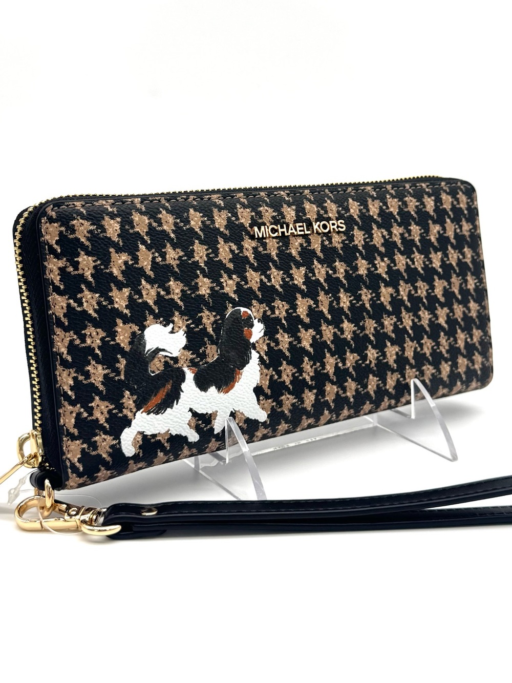 Michael Kors Large Continental Wallet Wristlet Black/Camel